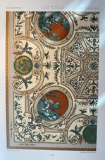 18th Century Design 1873 French Silk Printing Design Art  ~Victorian Lithograph~