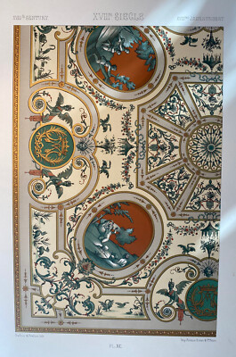 18th Century Design 1873 French Silk Printing Design Art  ~Victorian Lithograph~