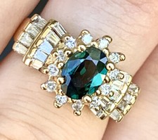 $3,300 Certified 14k Gold Natural Blue Greenish 1.38 Ctw Sapphire Diamond Ring