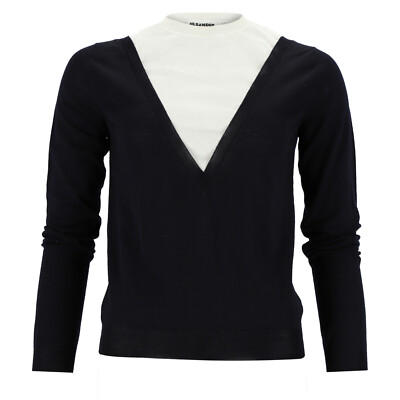 Jil Sander Pullover Damen Dunkelblau Wolle/Seide Gr. 34 (ehem. UVP   850,00)