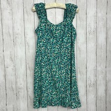 Old Navy Fit & Flare Puff Sleeve Floral Blue Green Mini Stretch Cottage Dress
