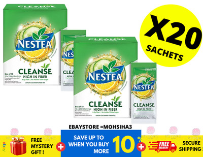 NESTEA Cleanse High Fiber Green Tea Lemon Cucumber Sugar-Free 10 Sachets ( X 2 )