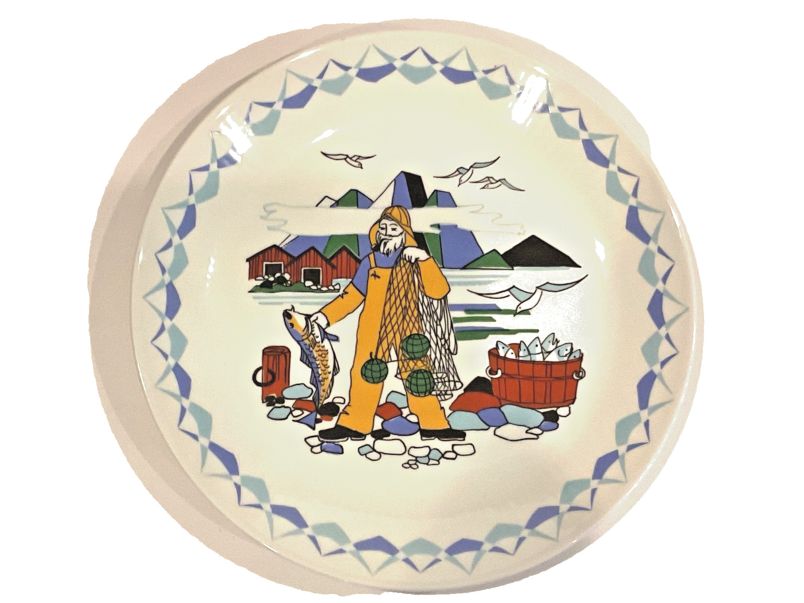 Vintage Figgjo Flint Norway Torskefiske Cabinet Plate Gerd Design