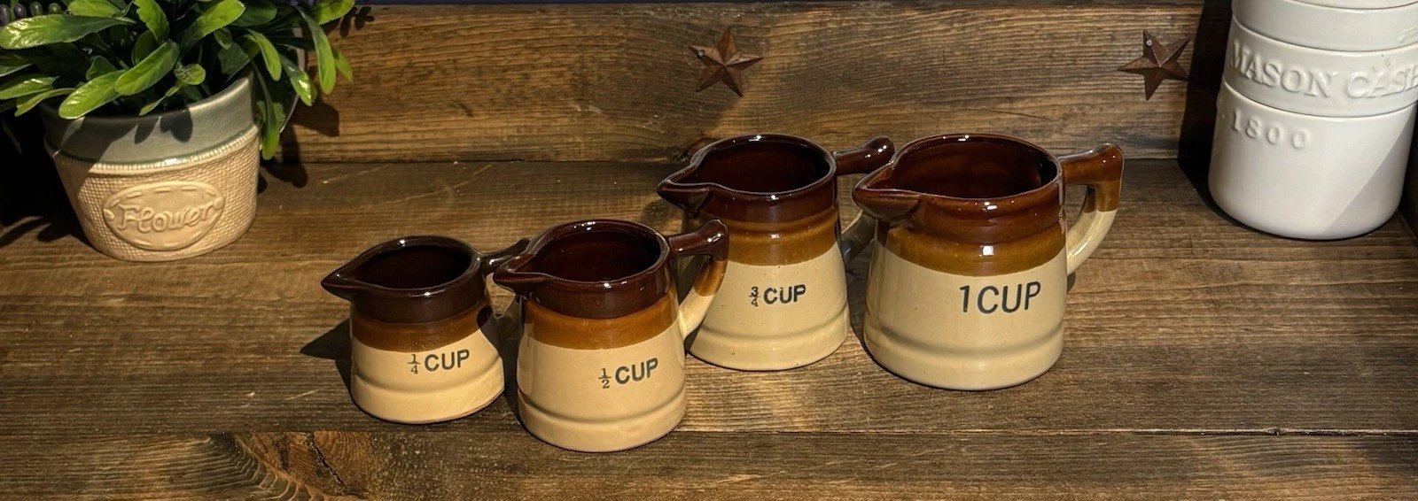 VINTAGE ~ Stoneware Pottery Brown/Tan Measuring Cup - 1/4 1/2 3/4 1 Cup- 1970's