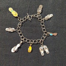 Silver Tone Flip Flop Charm Statement Bracelet