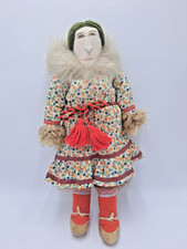 Rare Vintage 1960s Handmade Inuit/Eskimo Doll Female With Baby  Real Fur/Leather