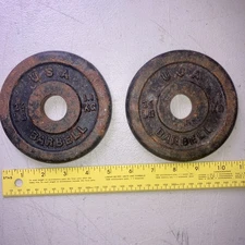 Vtg Pair of 2.5lb 1.1 Kg USA BARBELL Standard Barbells Weight Plates Cast Iron