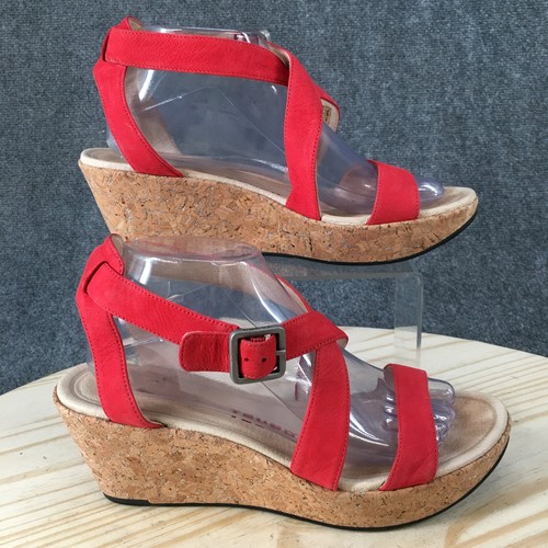 Tsubo Sandals Womens 9 Casual Open Toe Cork Wedge Ankle Strappy 1005829 Red