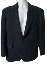 Vtg Evan Picone 42 Dark Blue Check Tweed Mens Blazer Sport Jacket 100 Wool