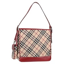 BURBERRY Nova Check Blue Label Shoulder Bag Canvas Beige Silver Auth BA4179
