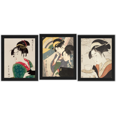 Set of 3 Framed Wall Art 8x10 Japanese Vintage Wall Decor Ukiyo-e Style Prints