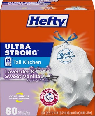 80 Ct Hefty Ultra Strong Tall Kitchen Trash Bags Lavender & Sweet Vanilla 13 Gal