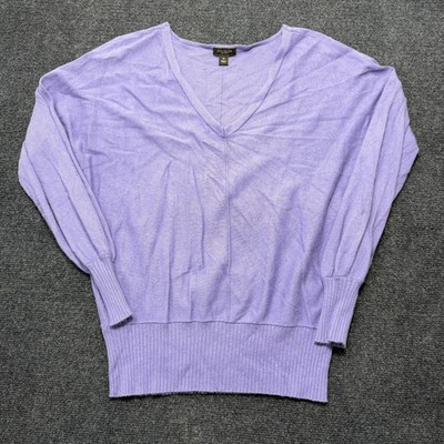 Ann Taylor Factory Sweater Womens XS Purple V Neck Dolman Tight-Knit Pullover