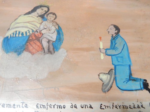 VINTAGE TIN MEXICAN RELIGIOUS EX VOTO RETABLO CATHOLIC FOLK ART ex:CASWELL