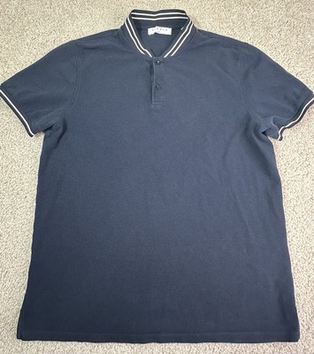 Sandro Paris Polo Shirt Men s Large (Slim) Navy Blue Cotton Preppy Pique Luxury