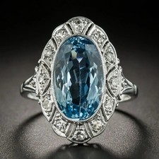 3Ct Art Deco Style Aquamarine Lab Created Diamond Wedding 14K White Gold FN Ring
