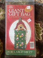 Vintage Giant Christmas Gift Bag 36x44 Plastic Holiday Tag Yarn New Made In USA