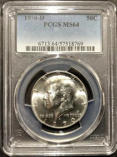 1970 D SILVER KENNEDY HALF DOLLAR UNC MINT STATE COIN PCGS MS 64