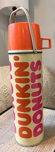 Vintage 1980s Thermos Dunkin Donuts Coffee Travel Mug Complete Classic Logo RARE