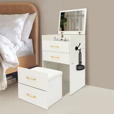 Makeup Desk with Mirror, Compact Dressing Table, Small Make Up Table White