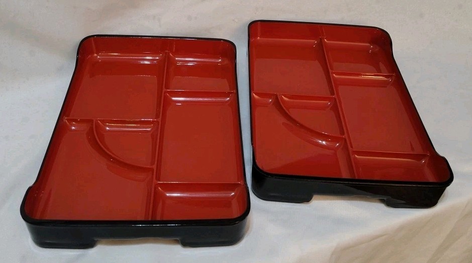 Tray Sections Lunch Boxes Dinner Lg 14in Platter 6 Divide Space Set/2