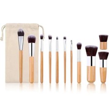 11 Pcs Set Natural Bamboo Handle Makeup Brushes Set Professional Foundation Blen
