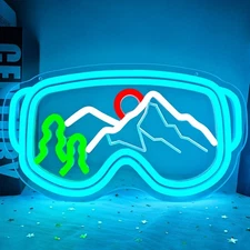 Ski Goggles Neon Sign Ski Decor Led Ski Signs Ski Party Decorations Skiing Wa...
