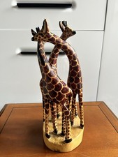 Handmade One Piece Wood Carving of Standing Giraffes