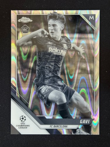 2021-22 Topps Chrome UEFA UCL Gavi Black and White RayWave RC FC Barcelona