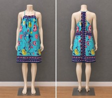 Bebop Floral Halter Mini Dress Racerback Tribal Aztec Border Boho Summer M