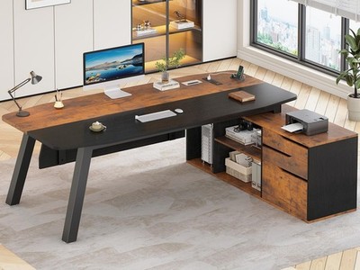 71'' Executive Desk with Drawers &Shelves, L Shaped Computer Desk for Home Office
