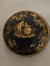 Limoges Cobalt Blue 22K Gold Trinket Box w/Lid Courting Couple Porcelain France