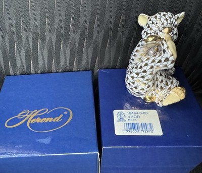 Herend Playful Bear Cub Figurine VHOR #15484 Hand-Painted 24K Gold Retired Piece