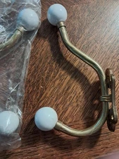 Coat/towel hooks, antique look, brass with ceramic ball topper (qty 2)