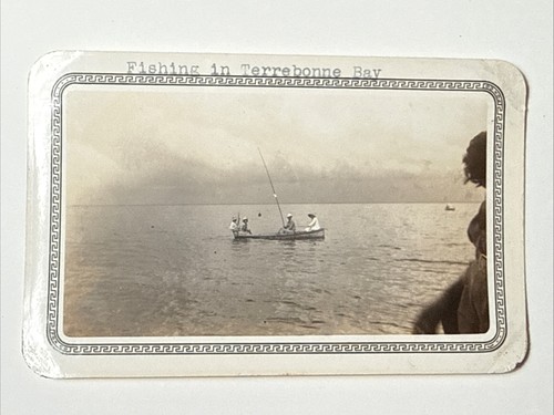 1937 Fishing Terrebonne Bay LOUISIANA Houma Row Boat vtg snapshot Photo