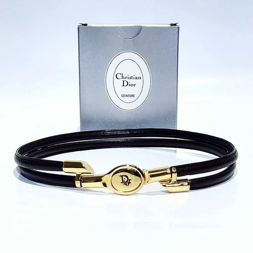 Authentique ceinture Christian Dior cuir marron boucle dorée total 100 cm avec boite