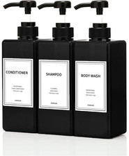 Modern Shampoo and Conditioner Dispenser 21 Oz, Pack of 3 Refillable Pump Bott