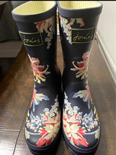 Joules Women s Navy Floral Mid-Calf Rubber Rain Boots Buckle Round Toe