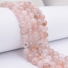 14mm Natural Light Red Ghost Quartz Smooth Round Loose Beads 15.2'' Strand DIY