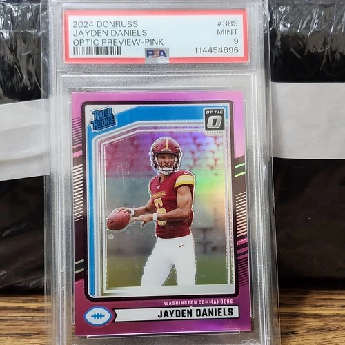 Panini Donruss 2024 Rated Rookie Jayden Daniels #389 Optic Pink Prizm PSA 9 Roo…