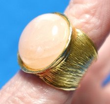 BRUSHED GOLD ON STERLING SILVER PINK QUARTZ STATEMENT RING SIZE 7  12.2 GRAMS
