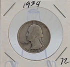 1934-P Philadelphia Mint Silver Washington Quarter Coin 90% Silver