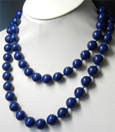 Natural 10mm Blue Lapis Lazuli Round Gems Beads Necklace 30 Inches - Picture 3 of 3