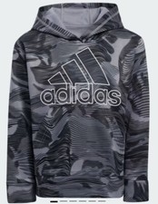 Adidas Camo Allover Print Sports Graphic Hoodie Black/Gray Boys Size Large 14/16
