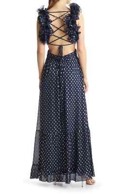 chiffon cutout ruffle maxi dress in navy Marlee