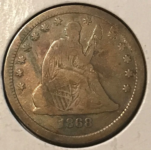 1868-s seated liberty quarter, Fine, scarce date