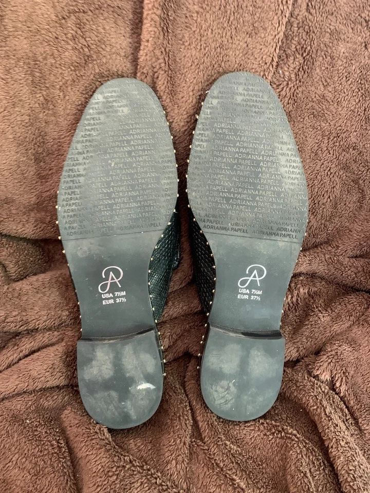 ADRIANNA PAPELL Mujer Panamá Negro Serpiente Estampado Tachonado Mula Talla 7.5 *TAL CUAL* Foto 3 de 4