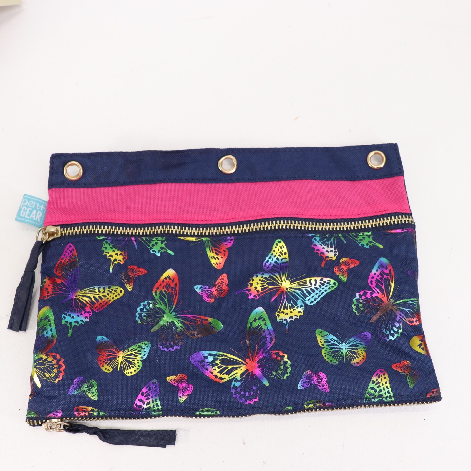 Case 3 Ring Binder School Double Zip Pouch Lined Butterfly