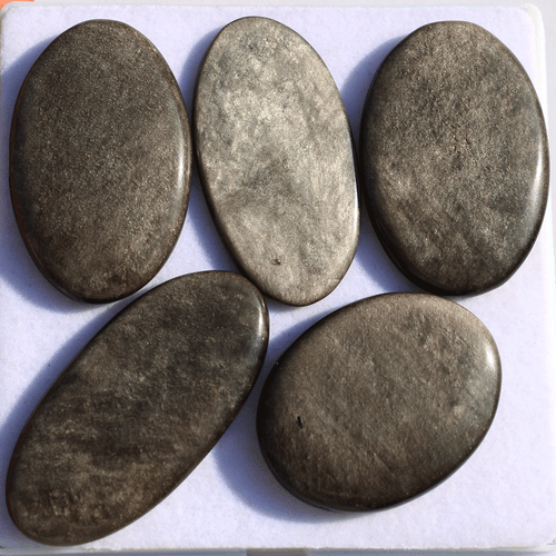 5 Pcs Natural Silver Sheen Obsidian Top Quality 39-50mm Oval Cabochon Gemstones - Picture 10 of 12