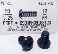 M8-1.25X12MM BUTTON HEAD HEX SOCKET CAP SCREWS GRADE 12.9 STEEL BLACK (12)
